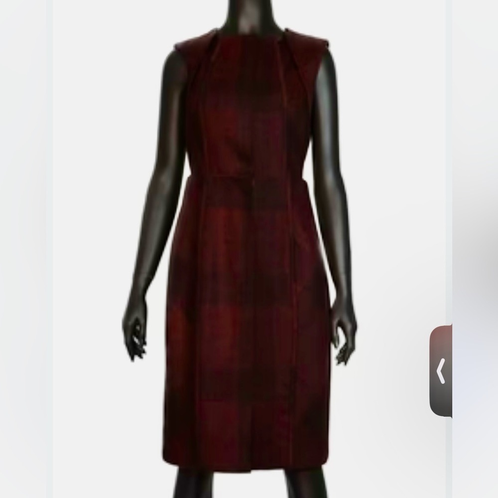 JIL SANDER by Raf Simons red two piece tartan midi wool dress formal designer